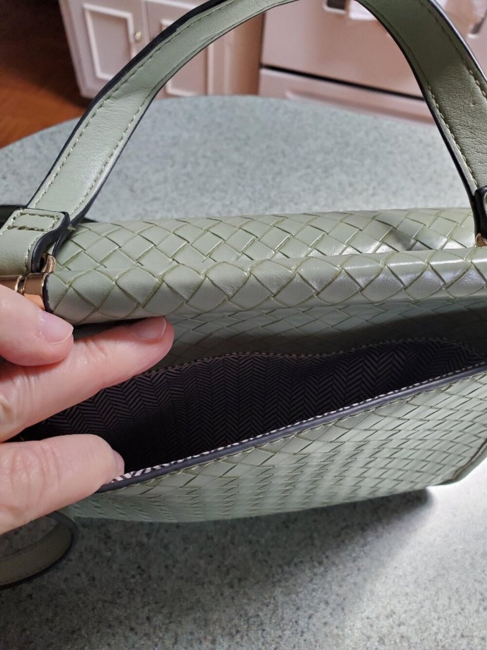NWOT Mint Green Woven Leather Top-Handle/Cross Body Bag - Picture 6 of 7